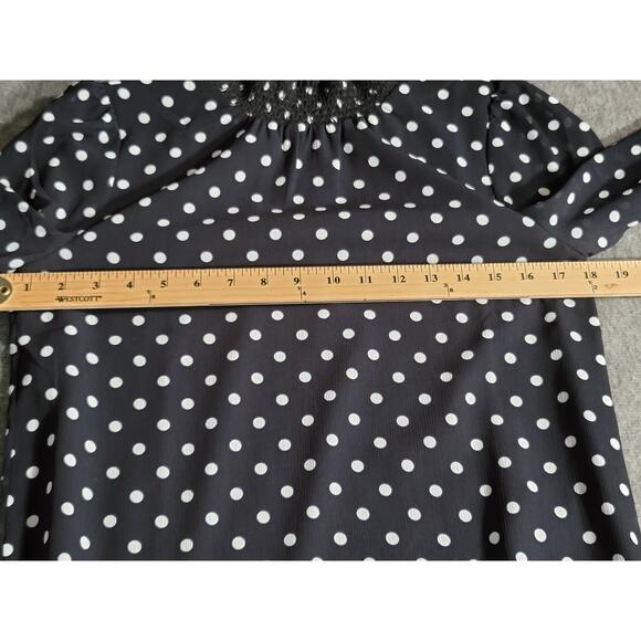 J.Crew Black White Polka Dot Ruched Neckline Long Sleeve Blouse Top Size XXS - Picture 5 of 11
